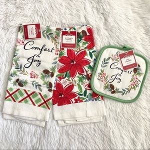 Holiday Time “Comfort & Joy” Christmas Kitchen Towel & Pot Holder Set
